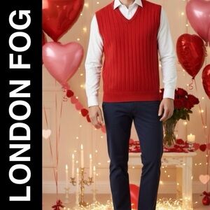 London Fog Red Pullover V-Neck Sweater Vest Size  Medium EUC